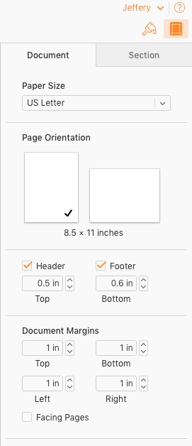 Page Layout Options in Apple Pages