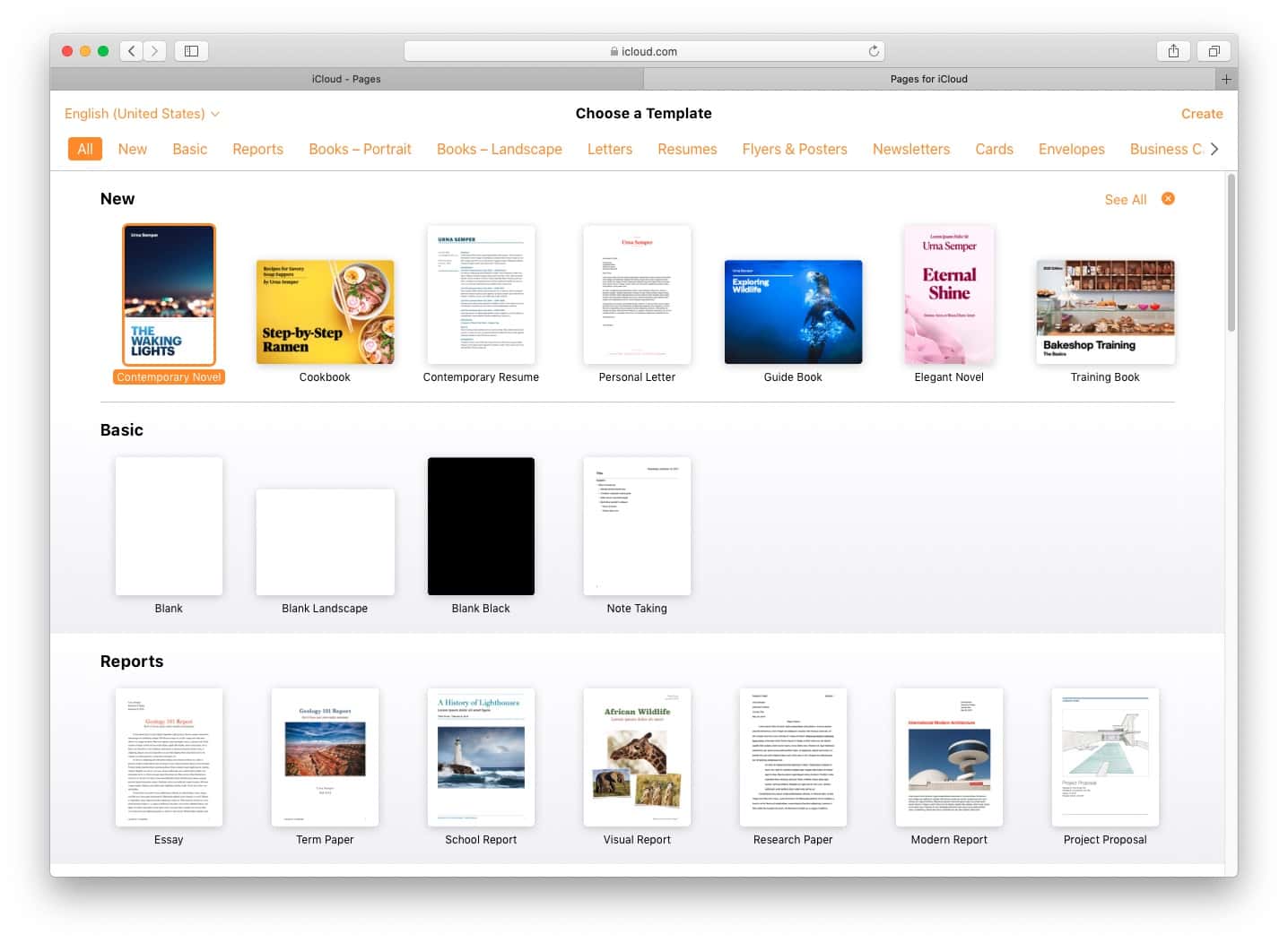 How to Use Pages on iCloud - Selecting a Template