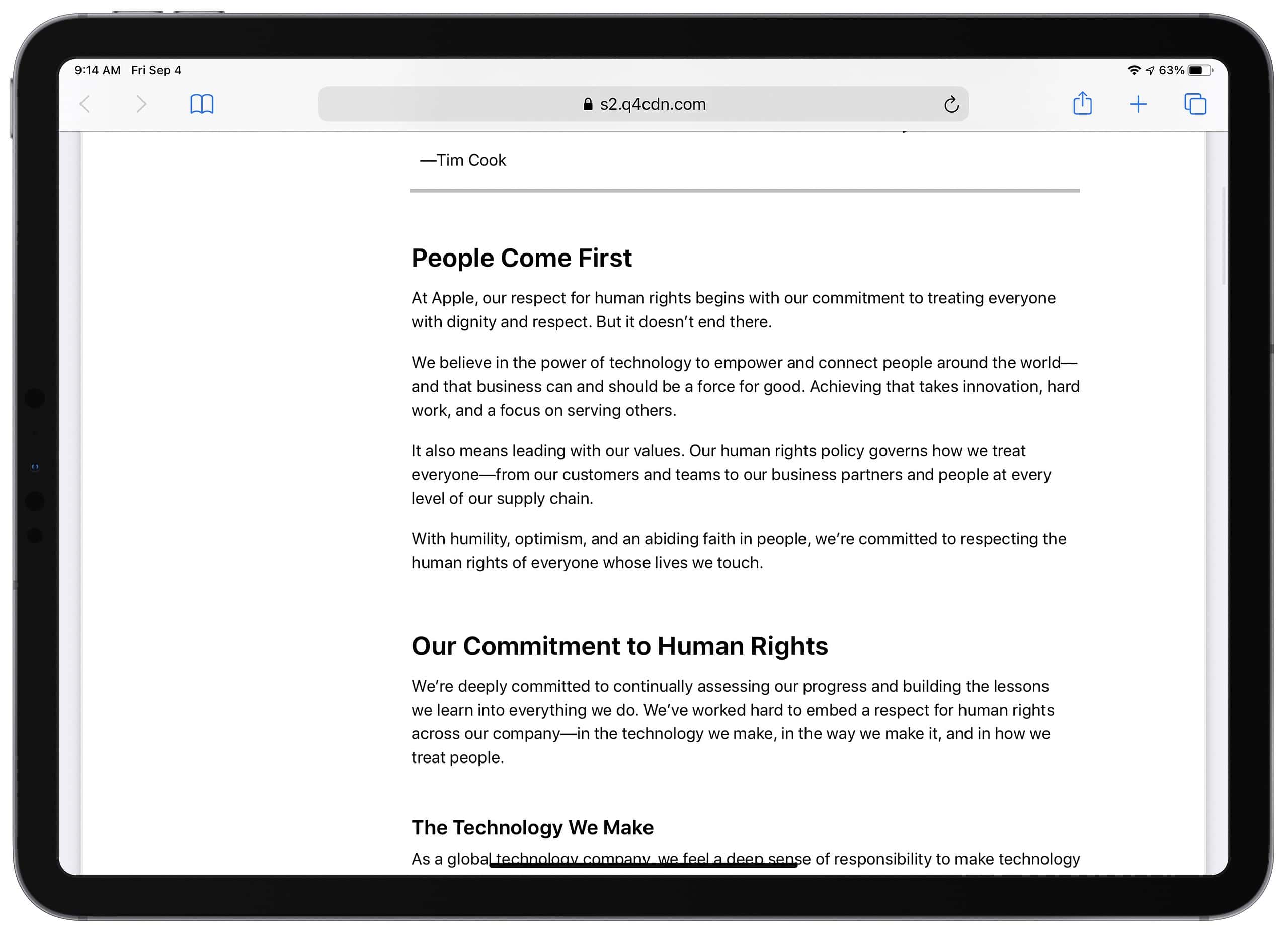 Apple human rights policy screenshot