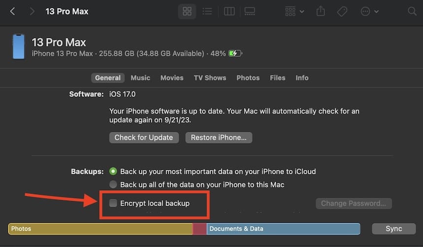 Back Up iPhone to iCloud - Encrypt local backup