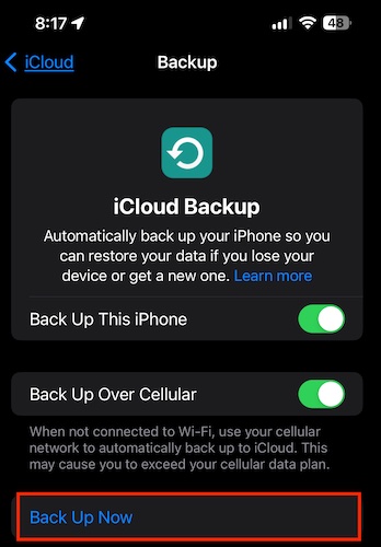 Back Up iPhone to iCloud - iCloud - Back Up This iPhone