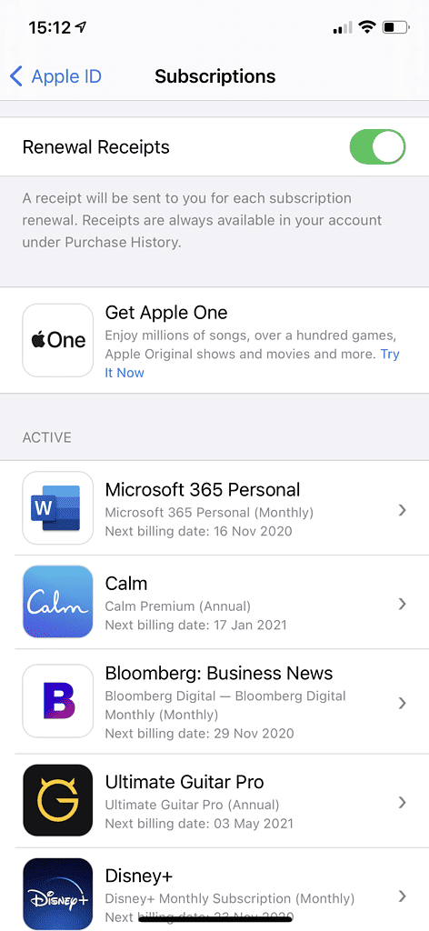 Apple One sign-up in Settings