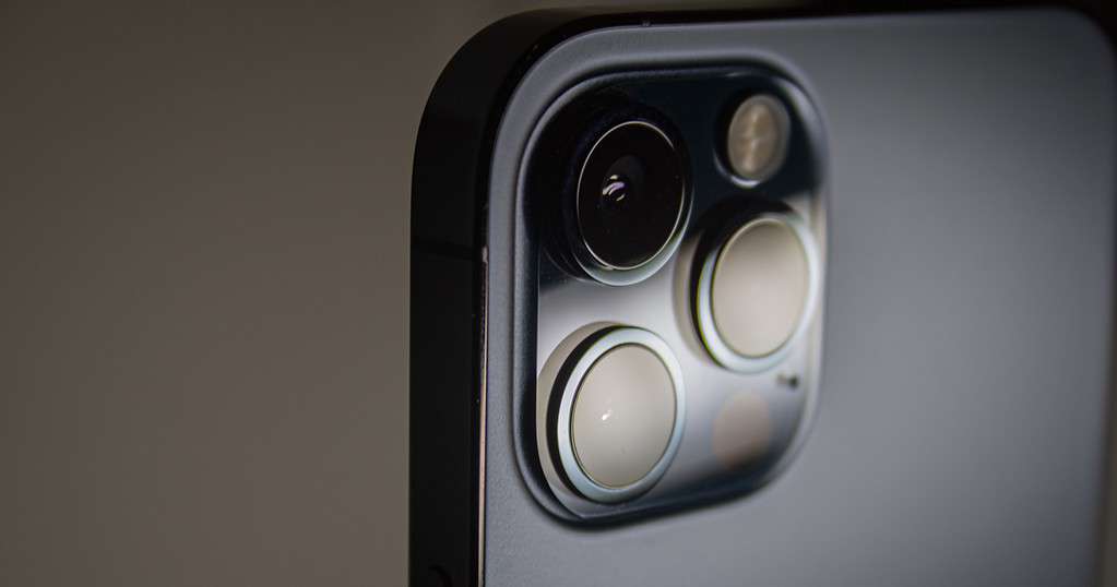 Closeup of the iPhone 12 Pro camera.