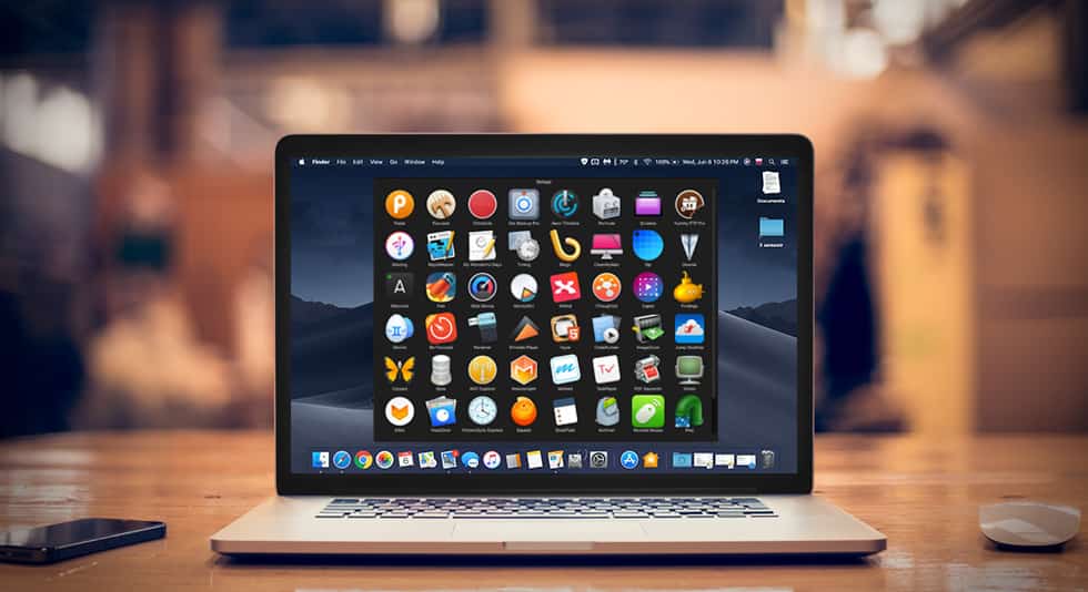 Mac with Apps in Launcher, straight on