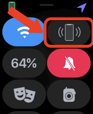 Arrow pointing at ping iPhone icon on Apple Watch