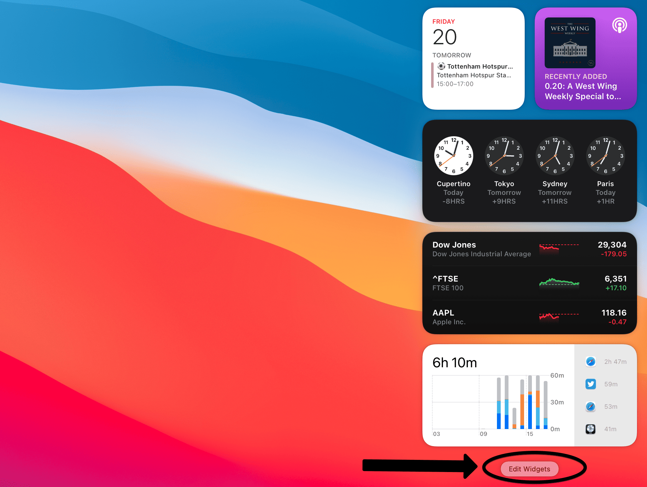 macOS Big Sur Edit Widgets