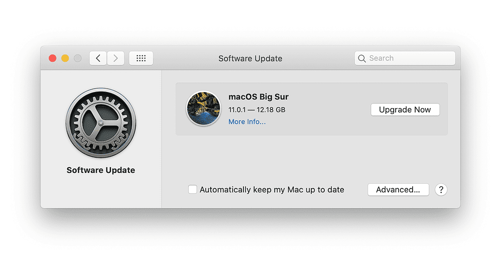 macOS Big Sur update window in System Preferences