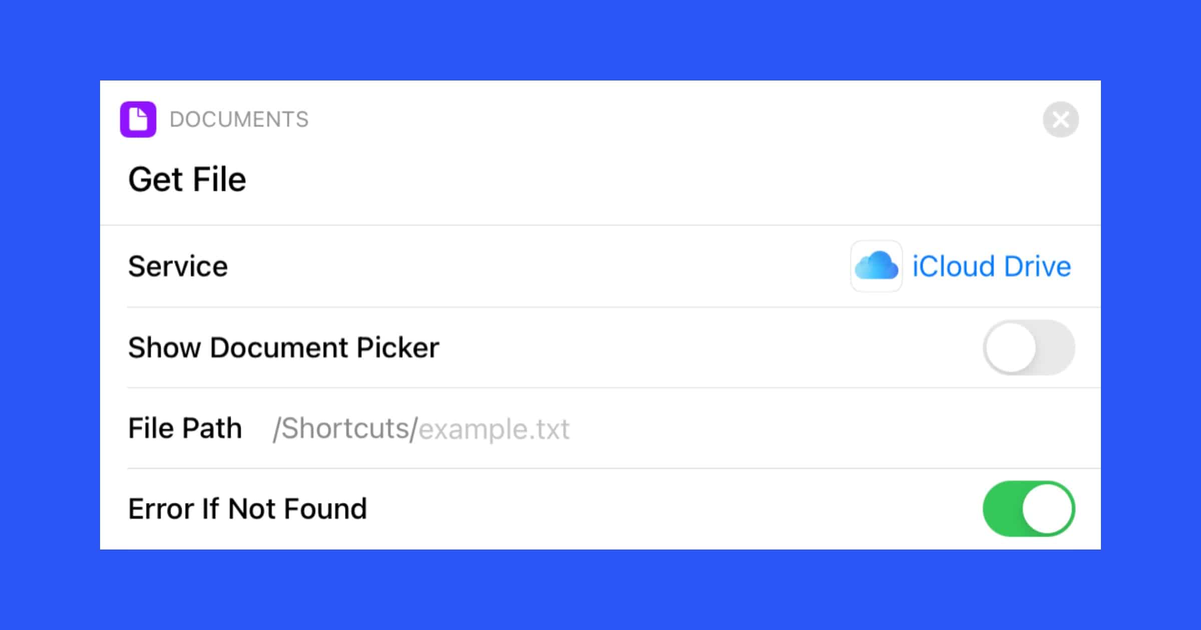 Get file action for shortcuts