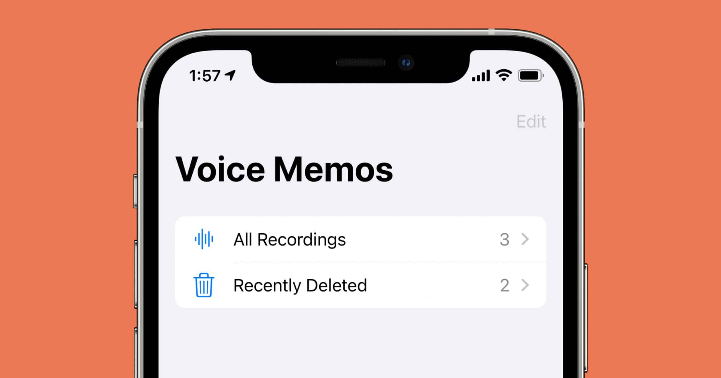 Screenshot of Voice memos on iPhone 12