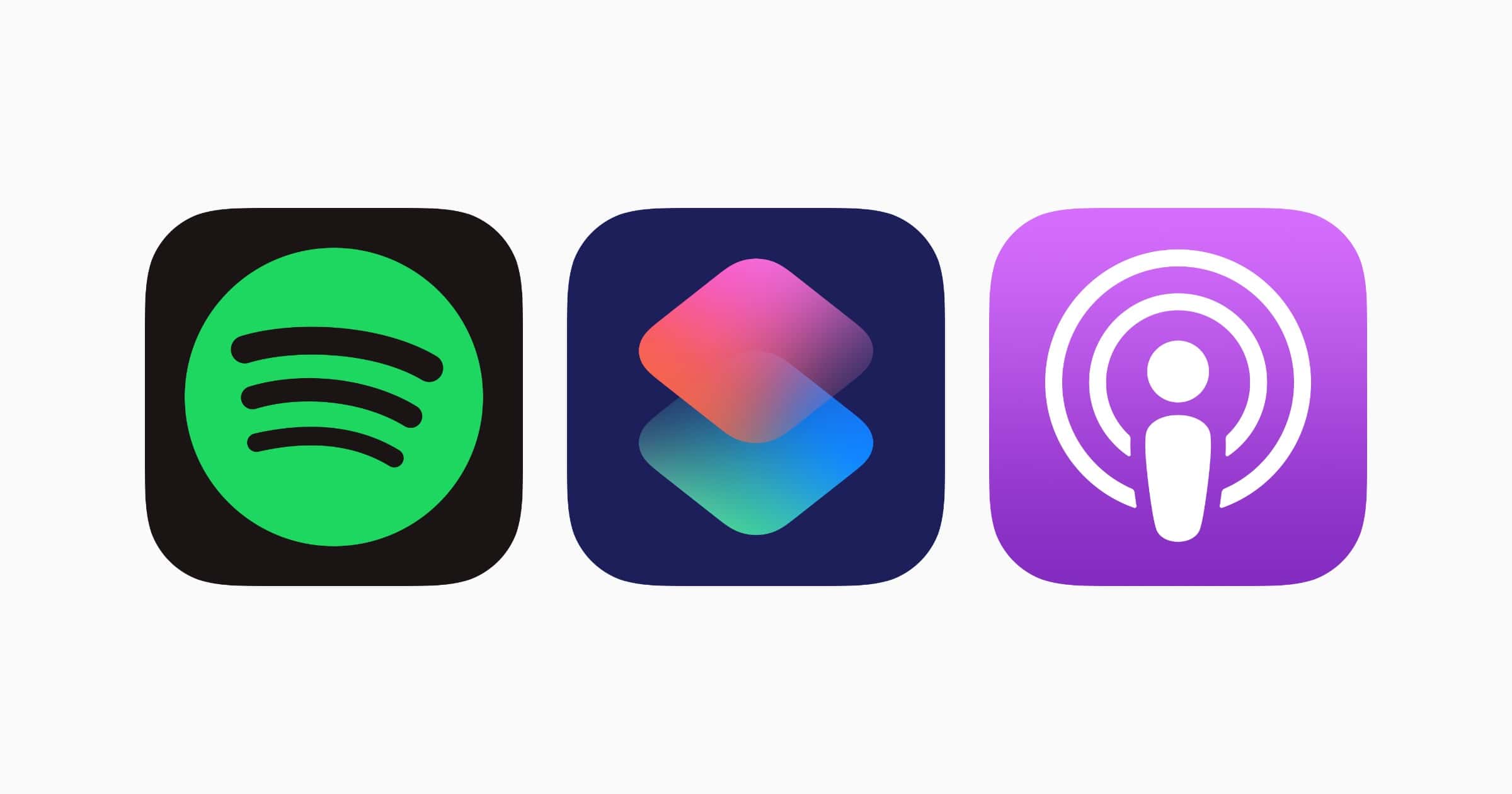 Icons of Spotify, shortcuts, podcasts
