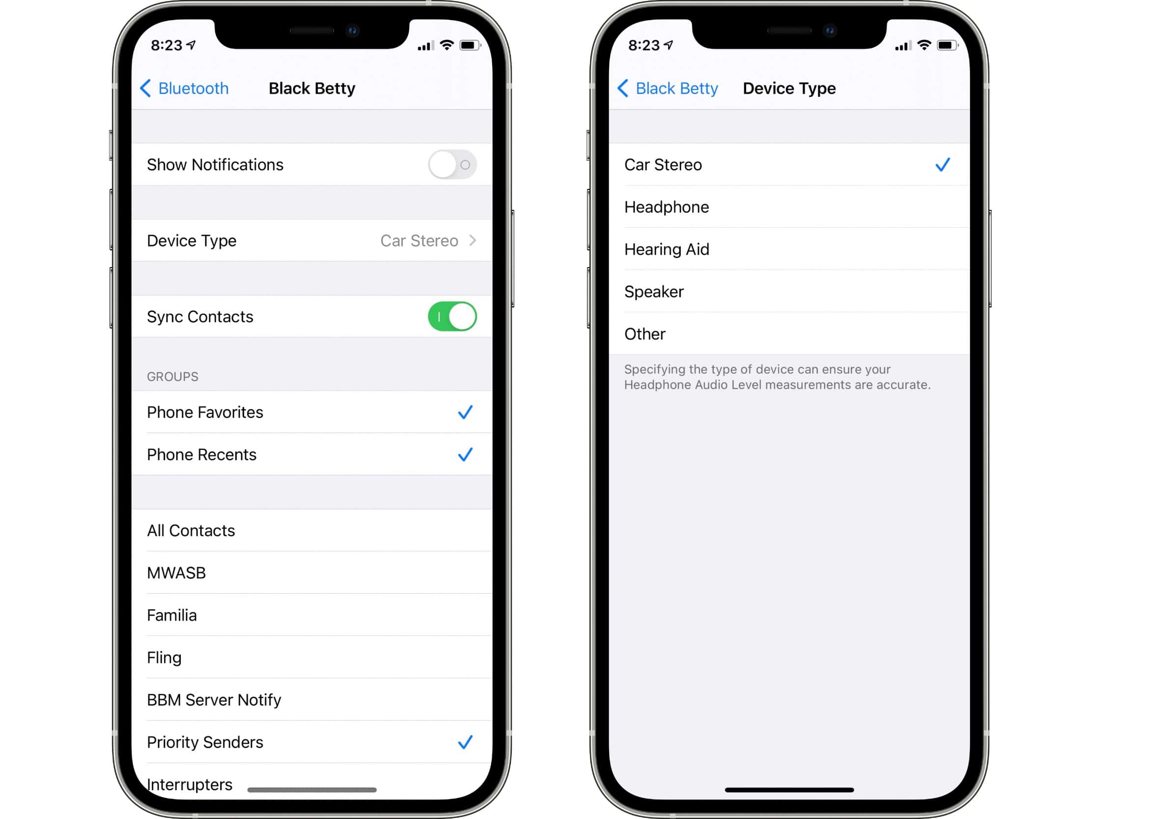 iOS 14.4 Bluetooth device type