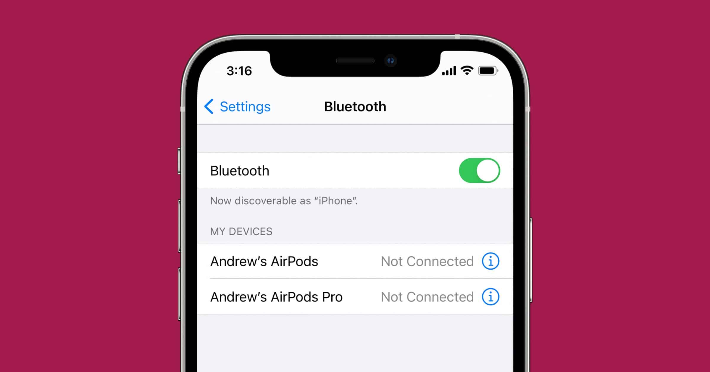 iPhone Bluetooth settings