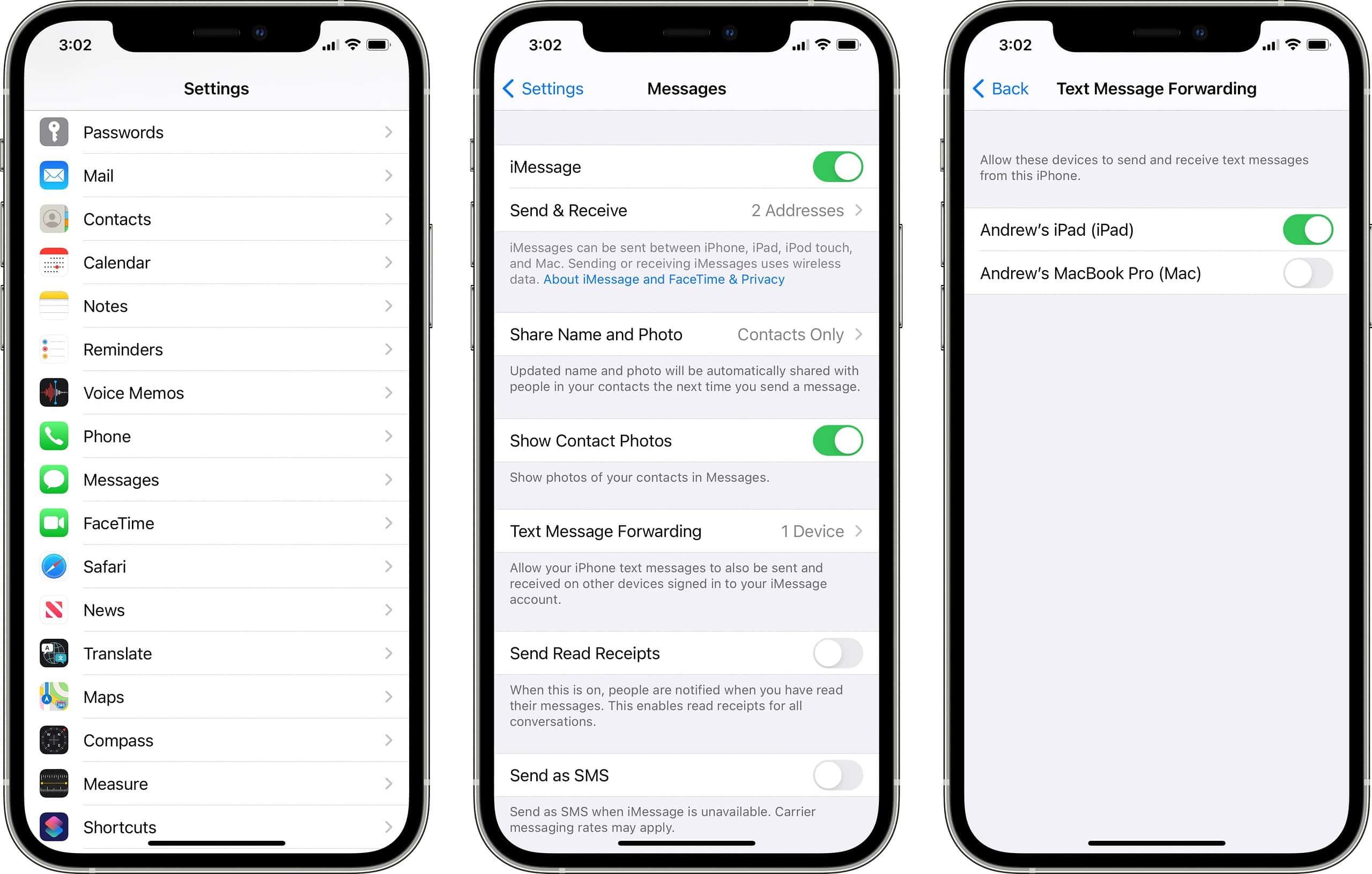 iPhone text message forwarding