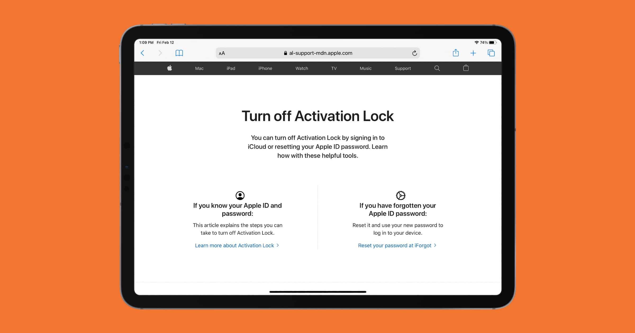 Apple activation lock page
