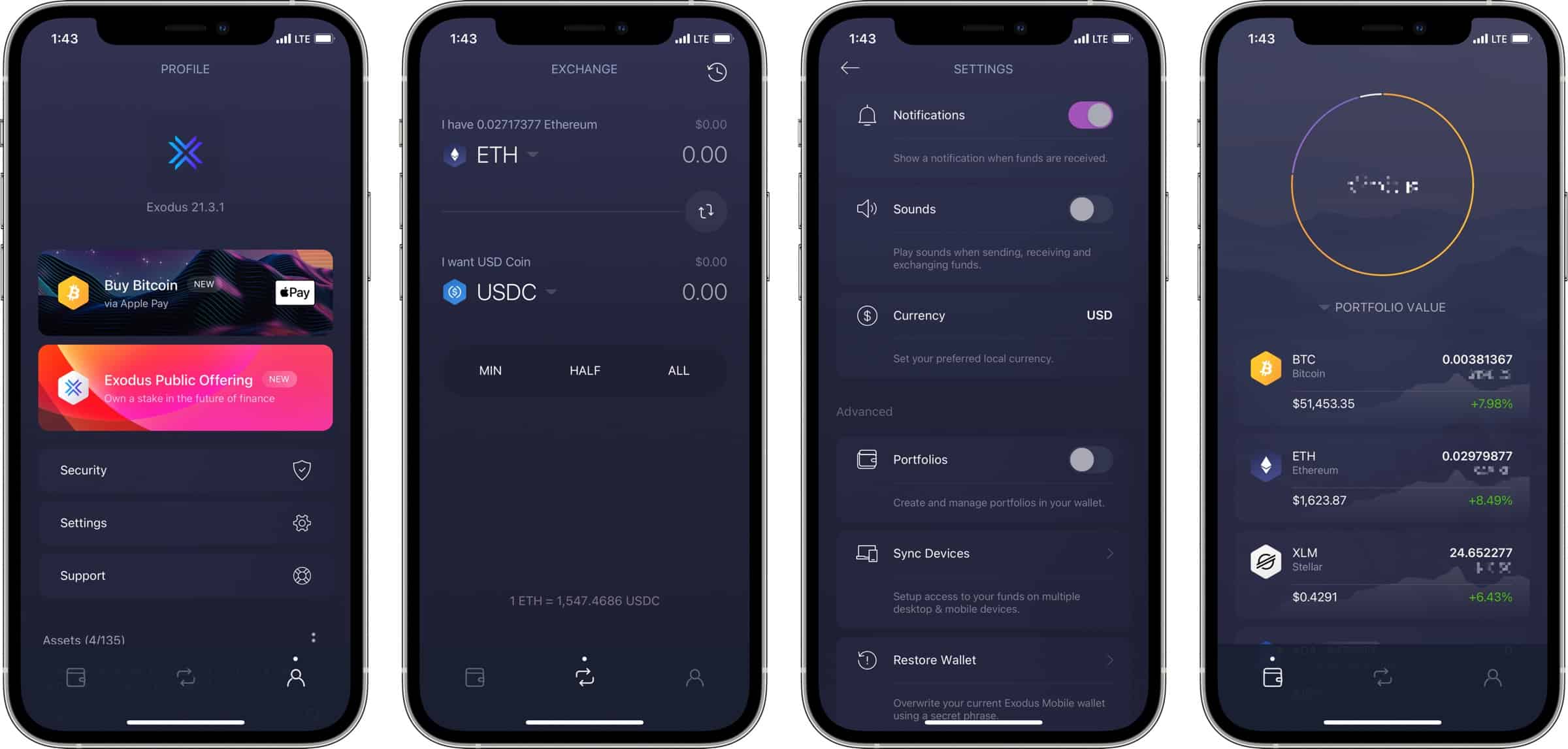 Exodus wallet screenshots