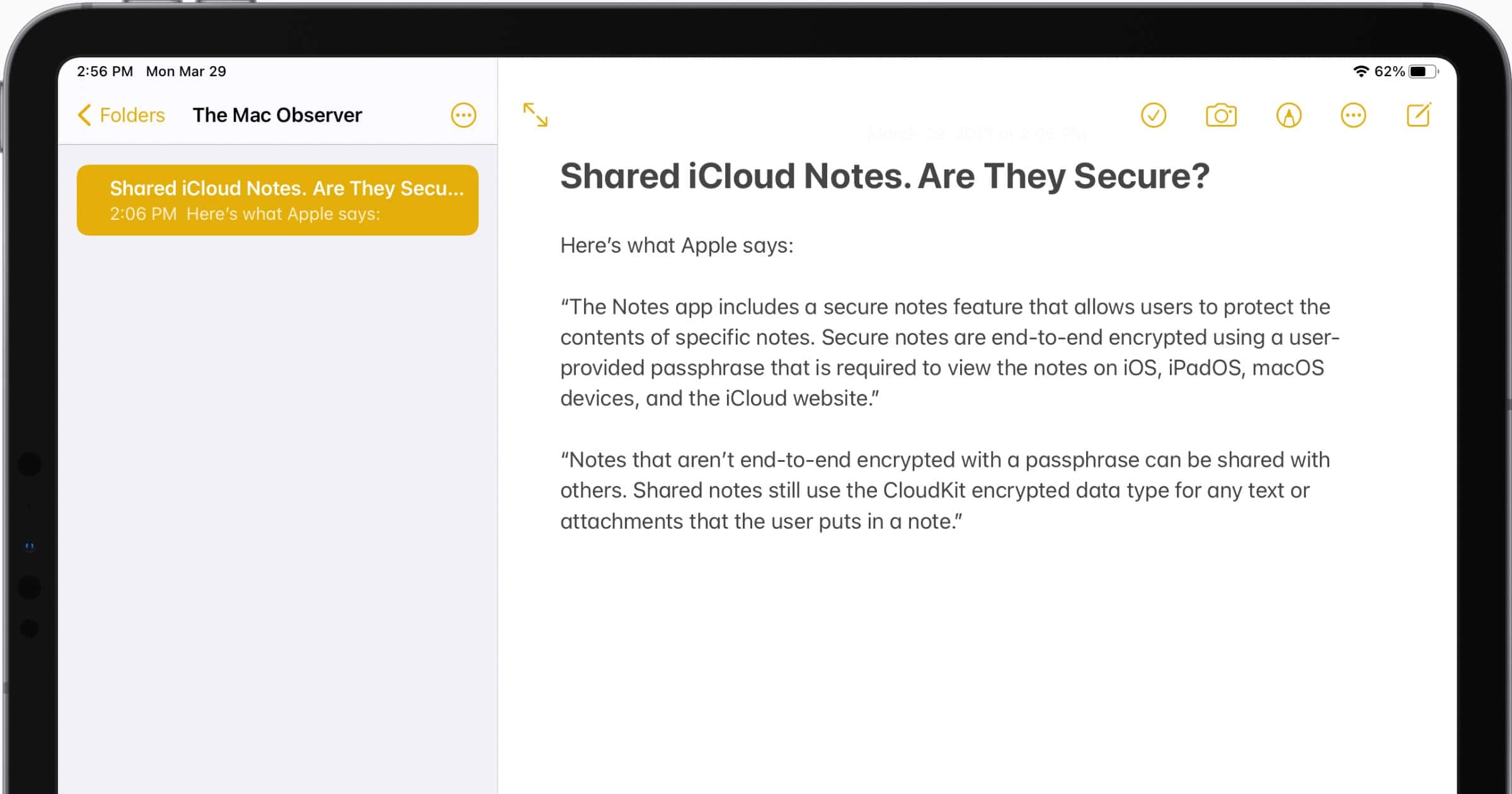 Shared icloud notes