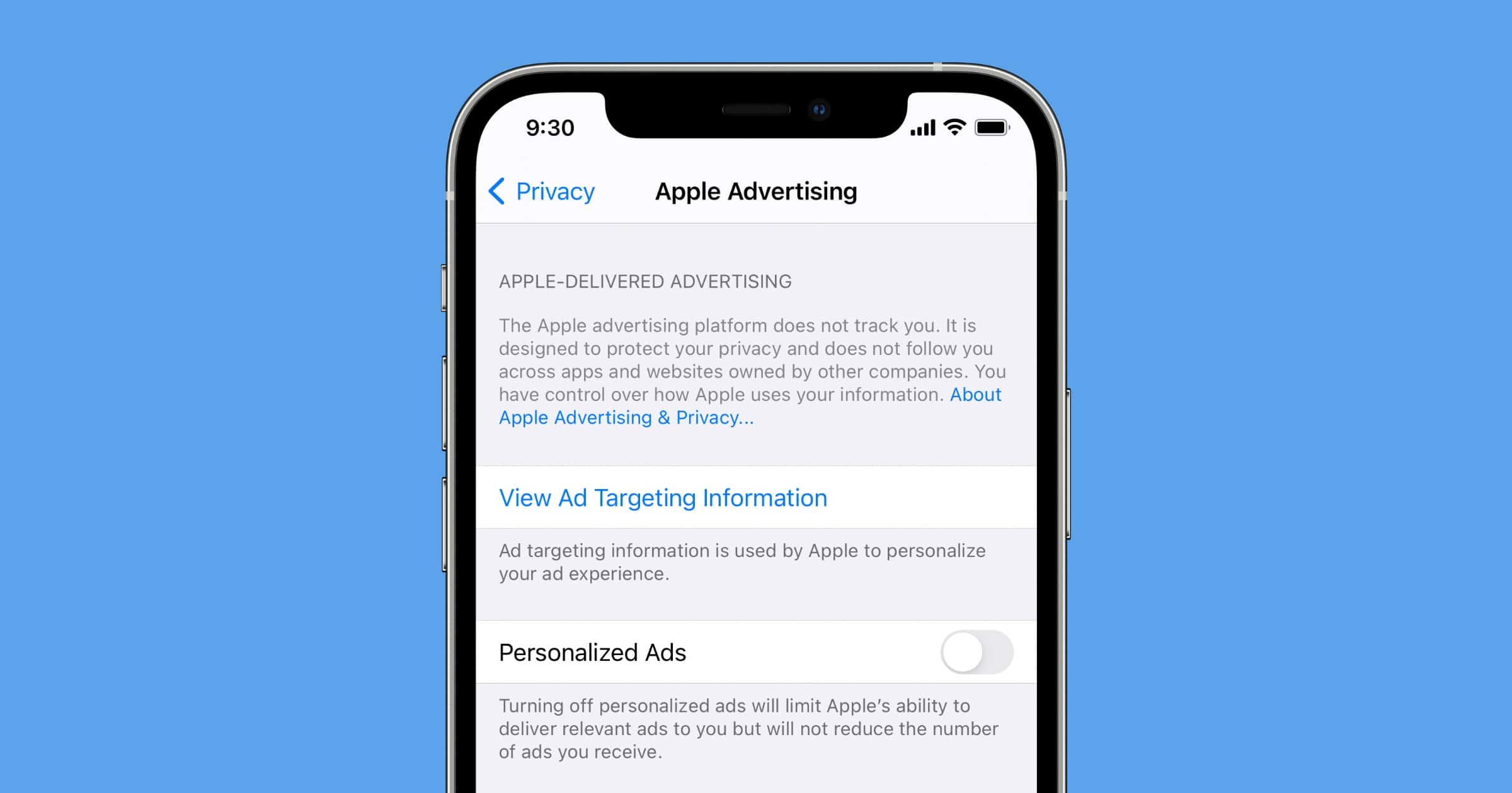iOS personalized ads setting
