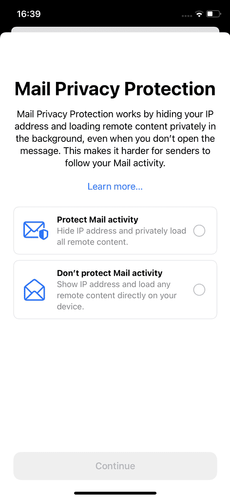 Mail Privacy Protection greeting message