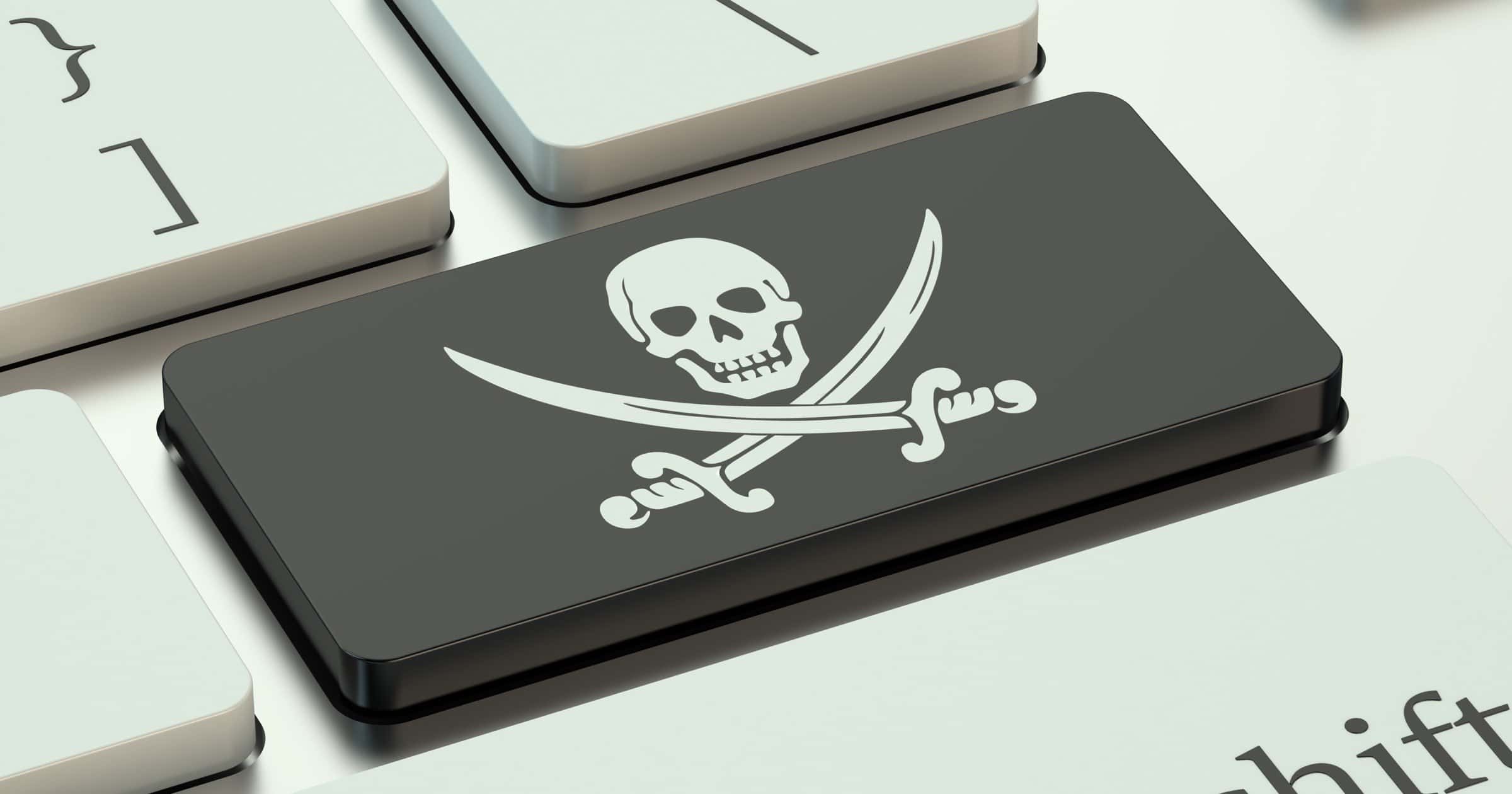 Software piracy symbol on keyboard