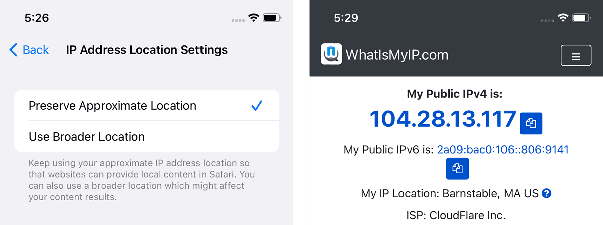 iCloud Private Relay Location Settings