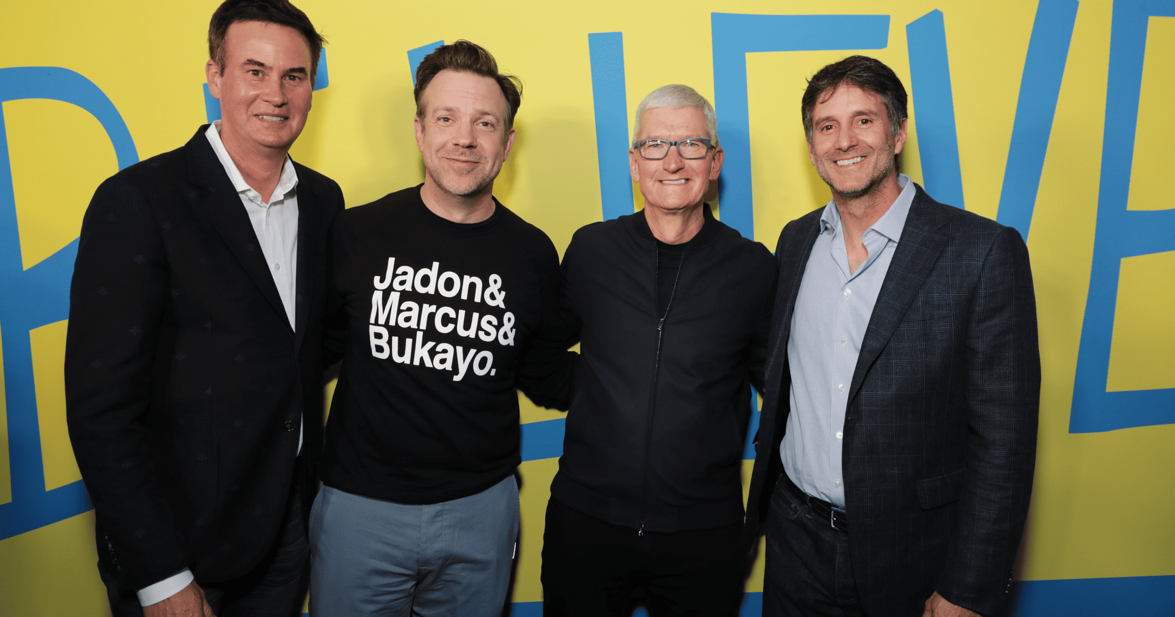 Zack Van Amburg Jamie Erlicht Jason Sudeikis Tim Cook at Ted Lasso season two premiere