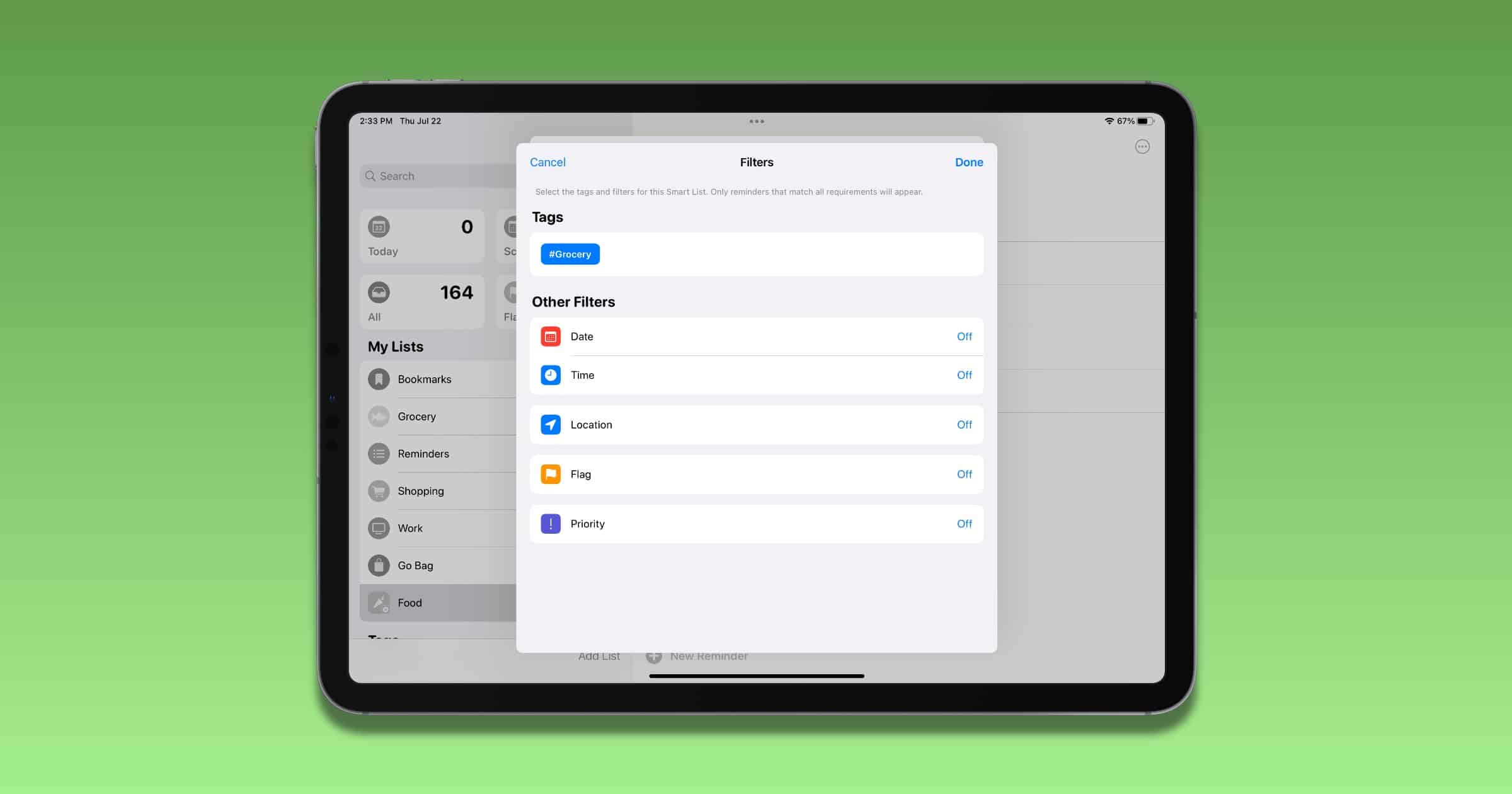 iPadOS 15 smart lists in reminders