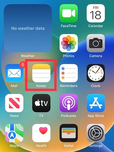 tap notes on iphone homescreen