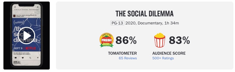 The Social Dilemma Rated on Rotten Tomatoes