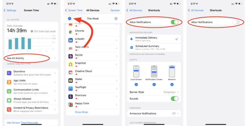 Use the Screen Time settings to turn off Shortcuts automation notifications