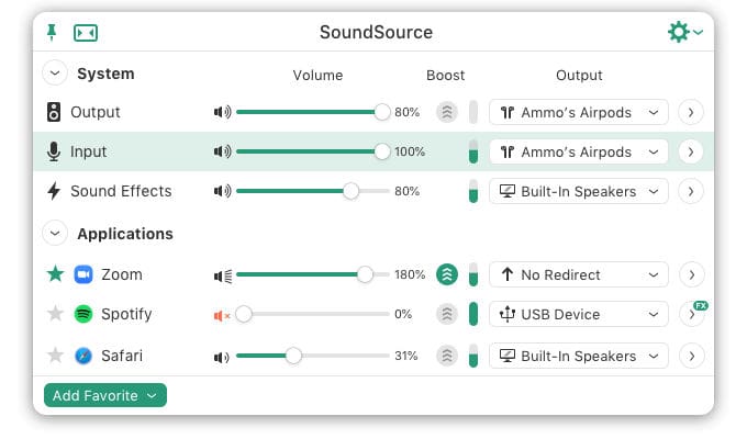 SoundSource showing audio settings for Mac apps