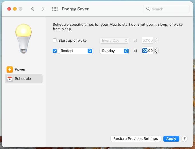 Set reboot schedule on Mac