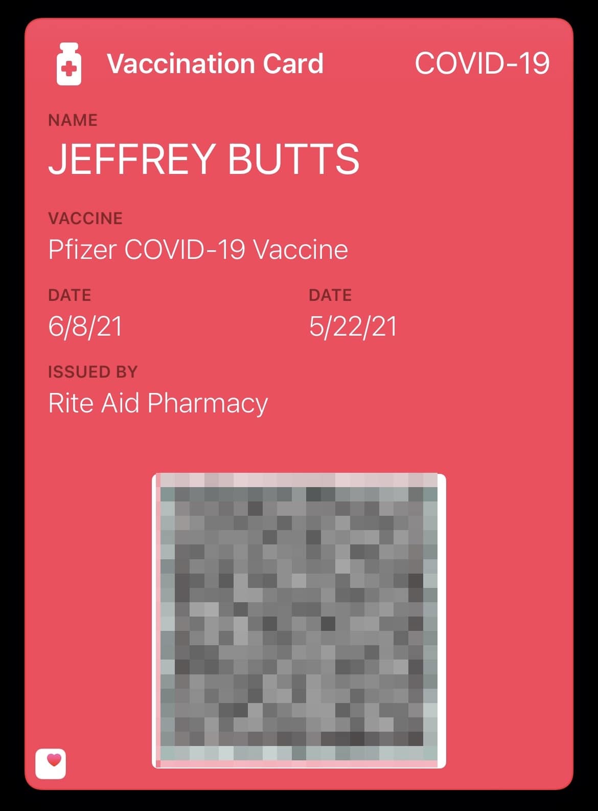 COVID-19 Vaccine Card in Apple Wallet