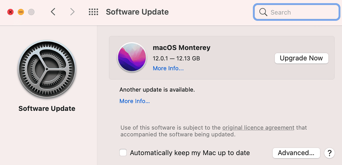 macOS Monterey Upgrade Screen