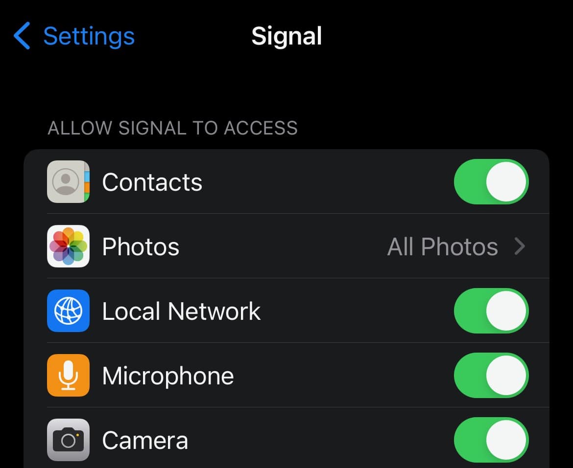Signal Messenger Notifications - Giving Access to Contacts
