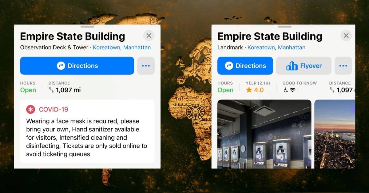 Empire State Building COVID-19 Vaccination Requirements in Apple Maps