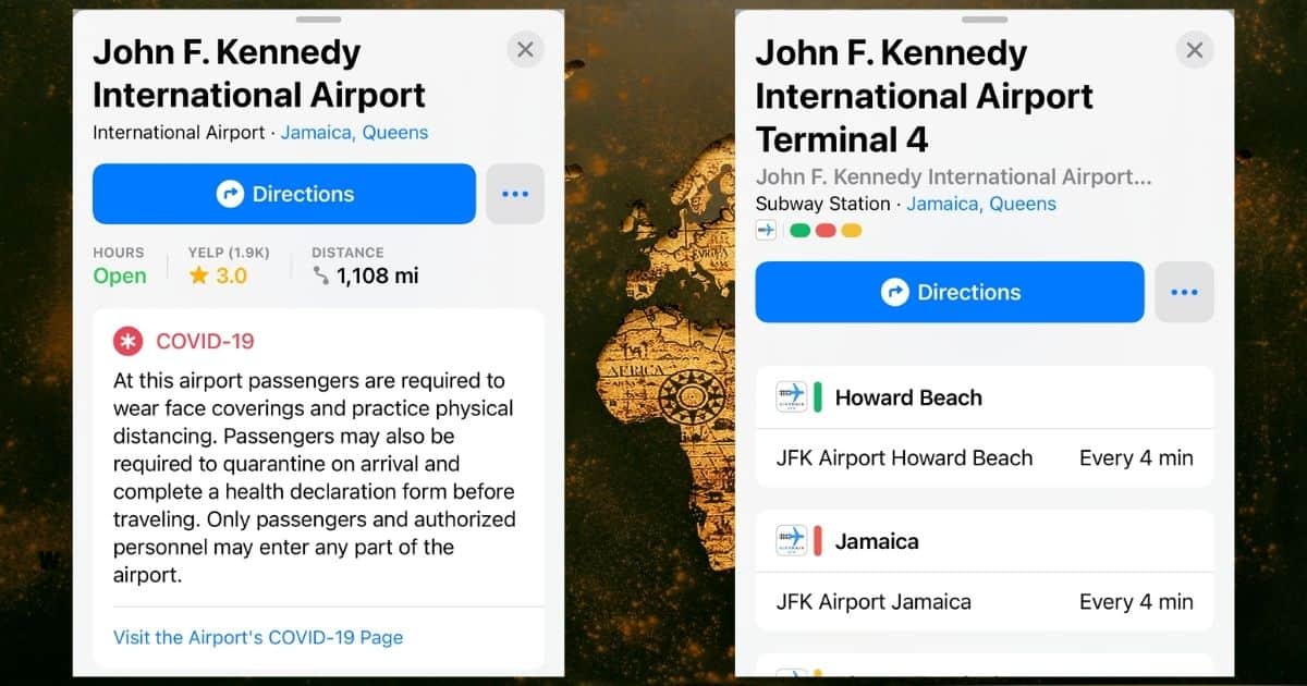 JFK COVID-19 Vaccination Requirements in Apple Maps