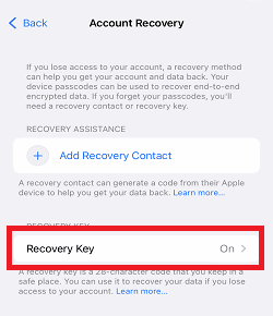 Tap on Recovery key