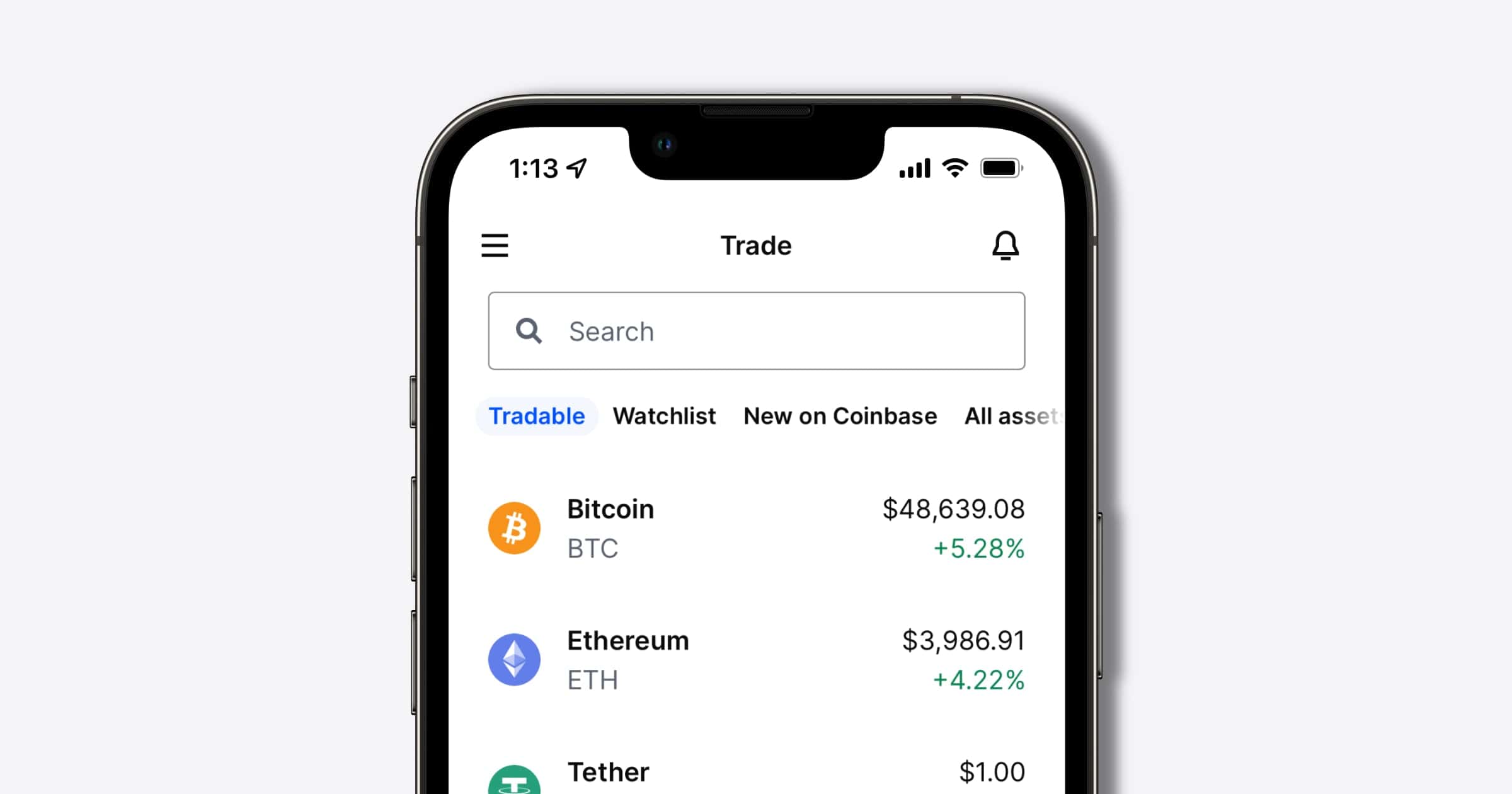 screenshot of coinbase app