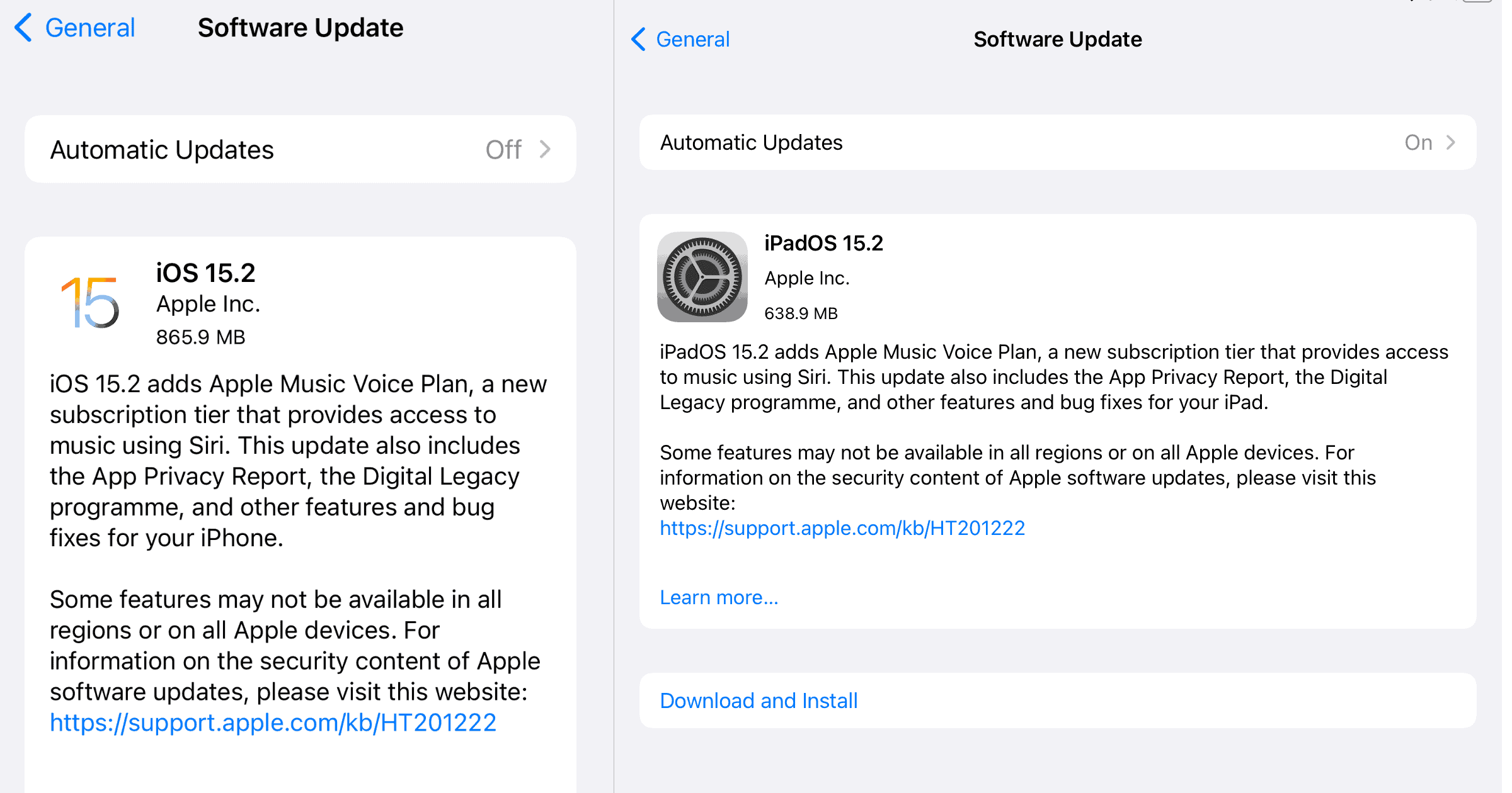 iOS iPad OS 15.2 update