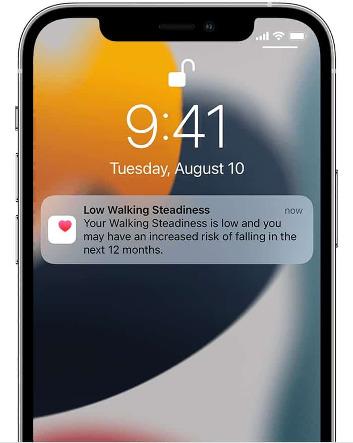 iOS 15 Walking Steadiness Fall Risk Notification