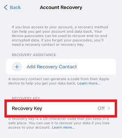 tap on recovery key