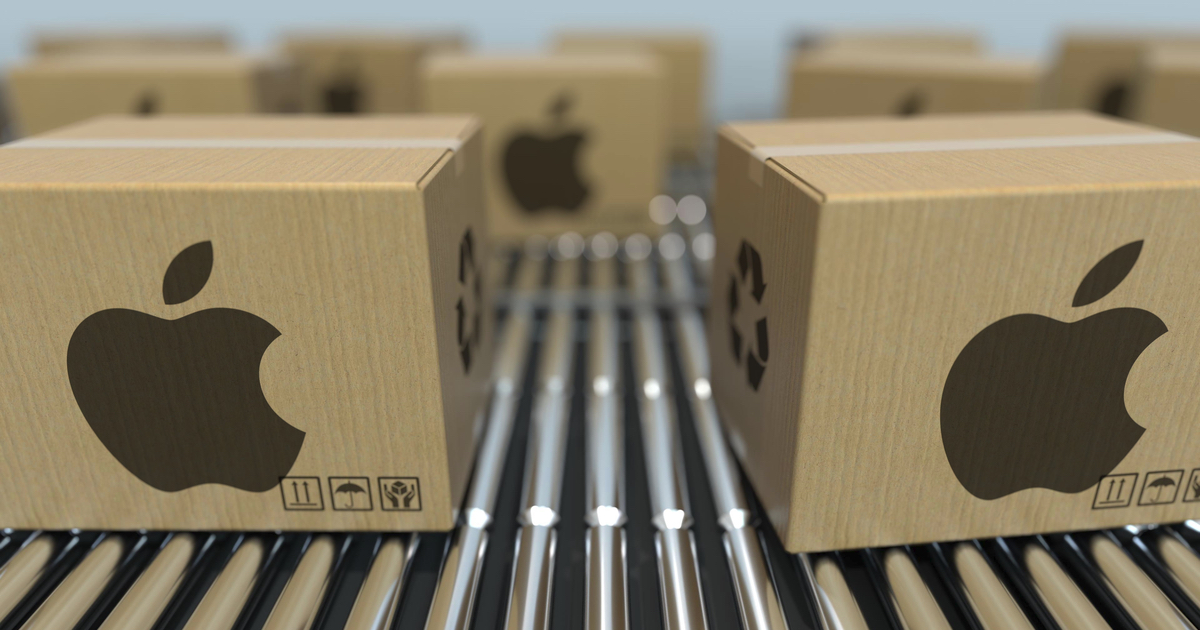 apple cartons on production line