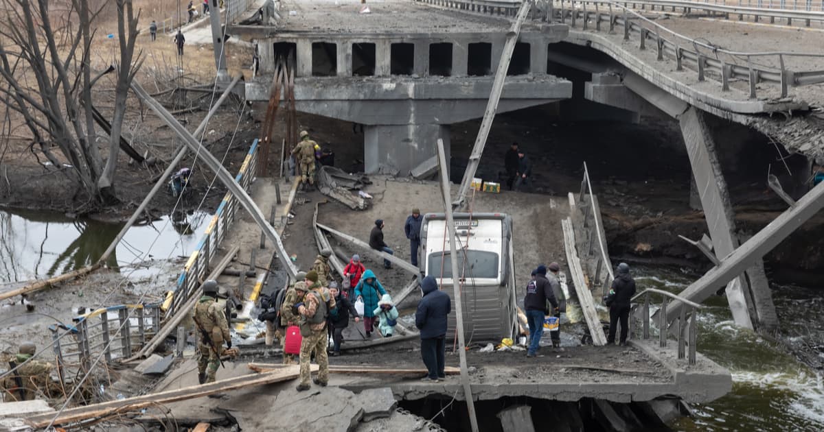 destroyed bridge in ukraine