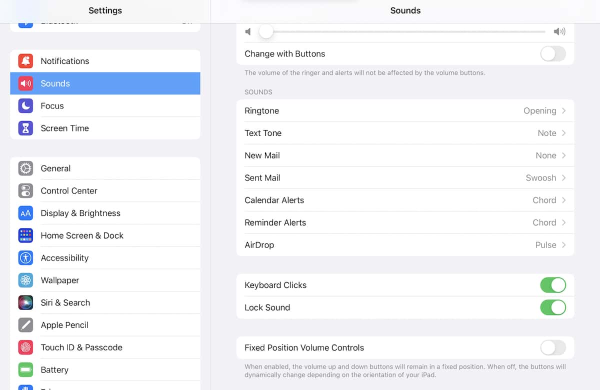 fixed position volume control settings