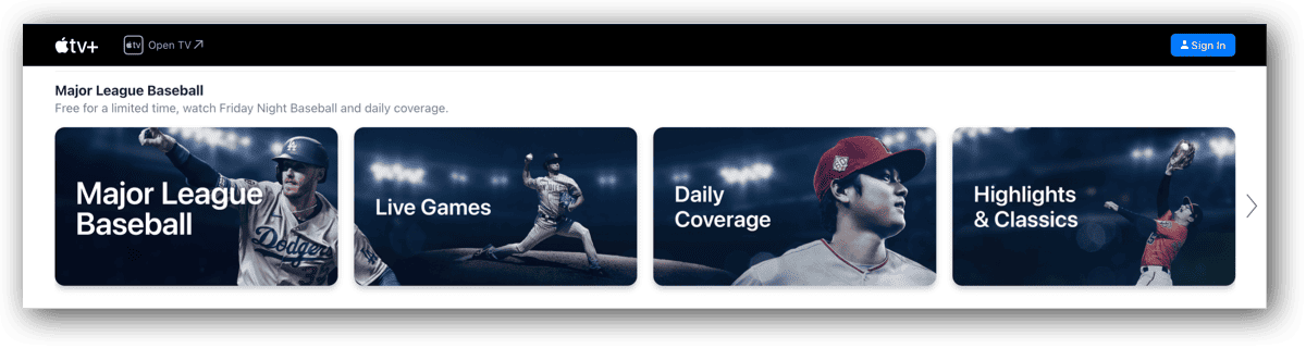 View MLB coverage from Apple TV website