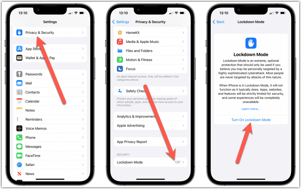 Enabling iOS 16 Lockdown Mode