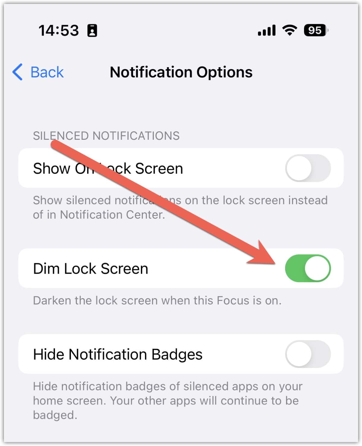 Dim Lock Screen makes always-on display on iPhone 14 Pro black-and-white