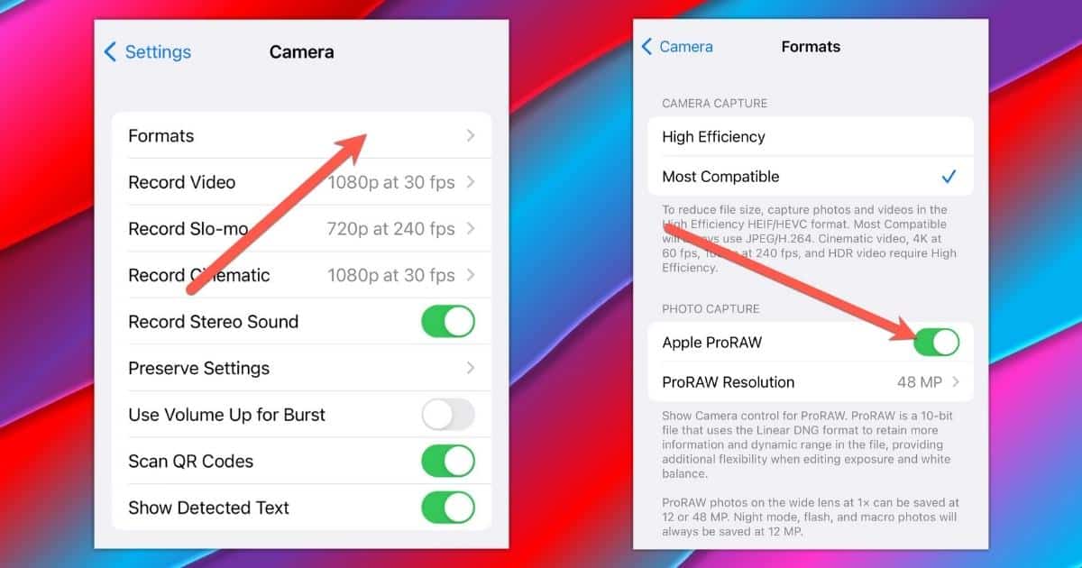 Enabling 48MP ProRAW photogrpaphy on iPhone 14 Pro