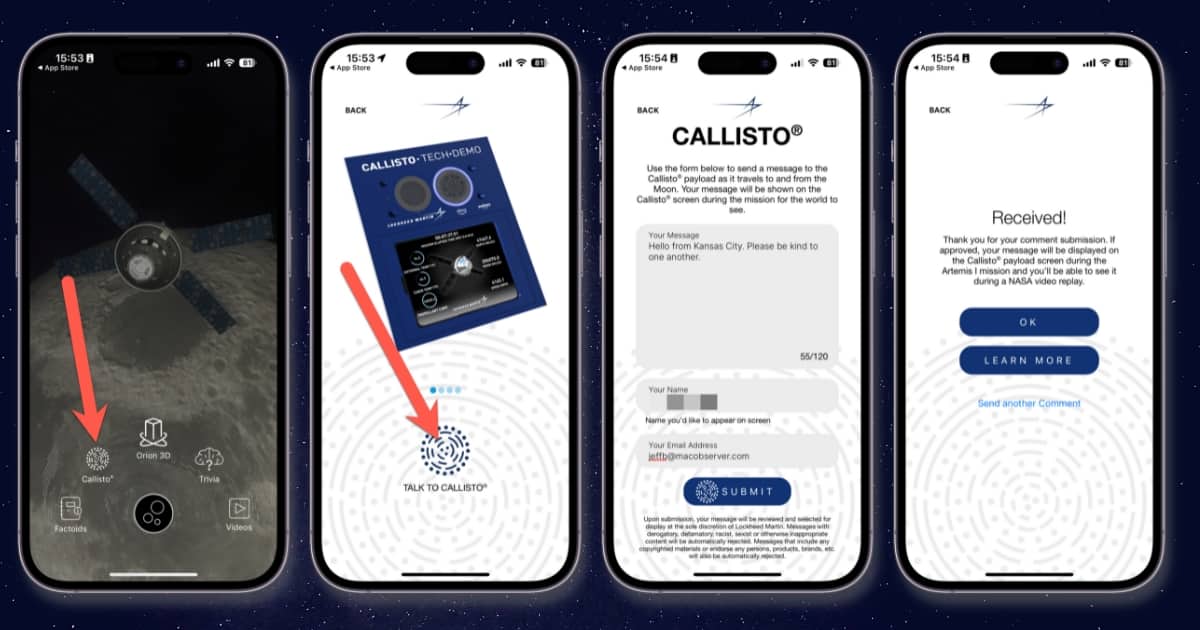 Send Message to Callisto Using Explore Orion App