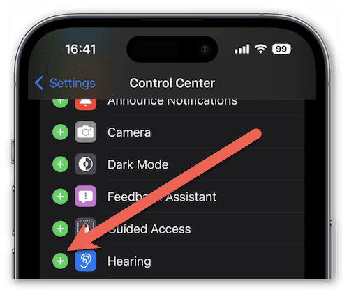 Add Hearing icon to Control Center